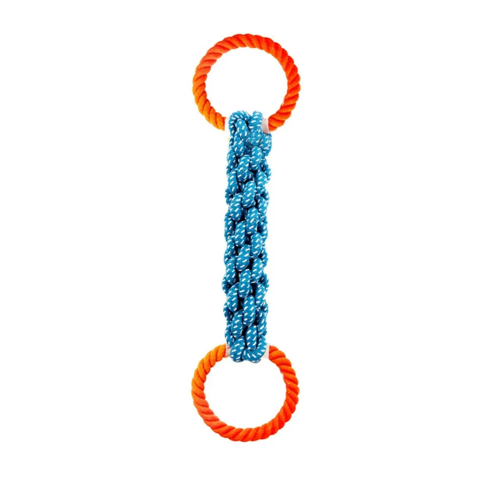 Cotton Blend Double-Ring Dog Rope Toy Bite-Resistant Dual-Handle Braided Rope Knot Pet Toy Durable Teeth Cleaning Chew Toy