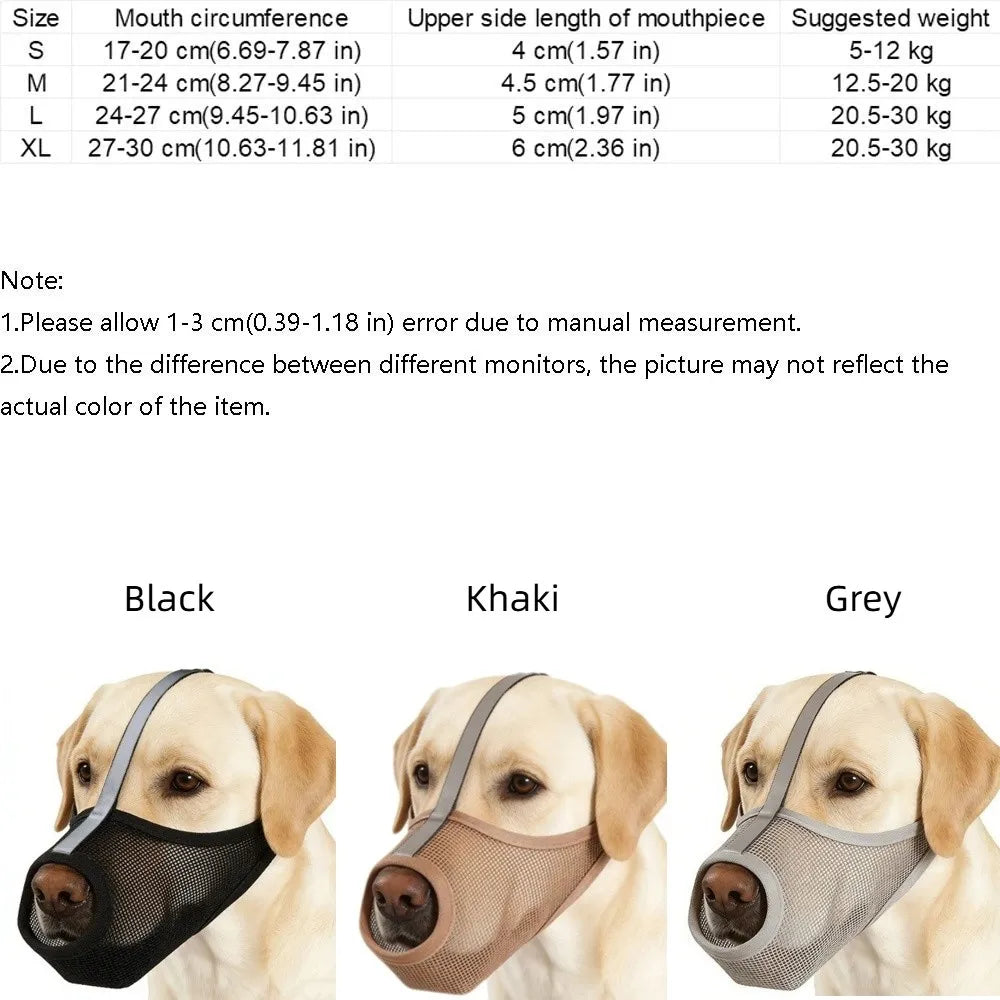 Safe Breathable Mesh Dog Muzzle Washable PVC Dog Face Cover Adjustable Strap Puppy Mouth Cover Large Dogs
