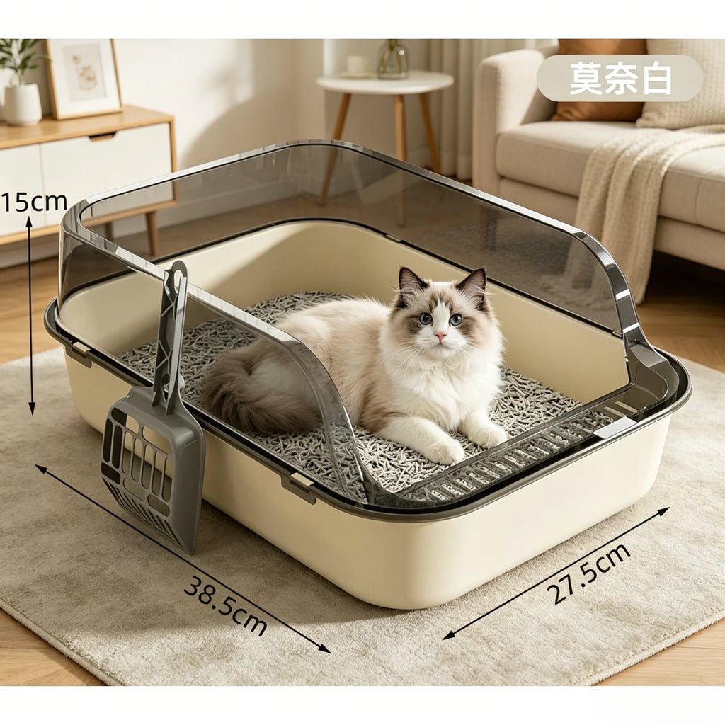Anti Tracking Semi‑Enclosed Cat Litter Box Odor Control Pet Toilet with Detachable Scoop for Indoor Cats