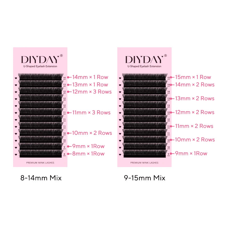 DIYDAY U-shaped YY Eyelash Extension Premium PBT Double Layer U-Shaped YY Lashes Ultra Soft Featherlight False Mink UY Eyelashes