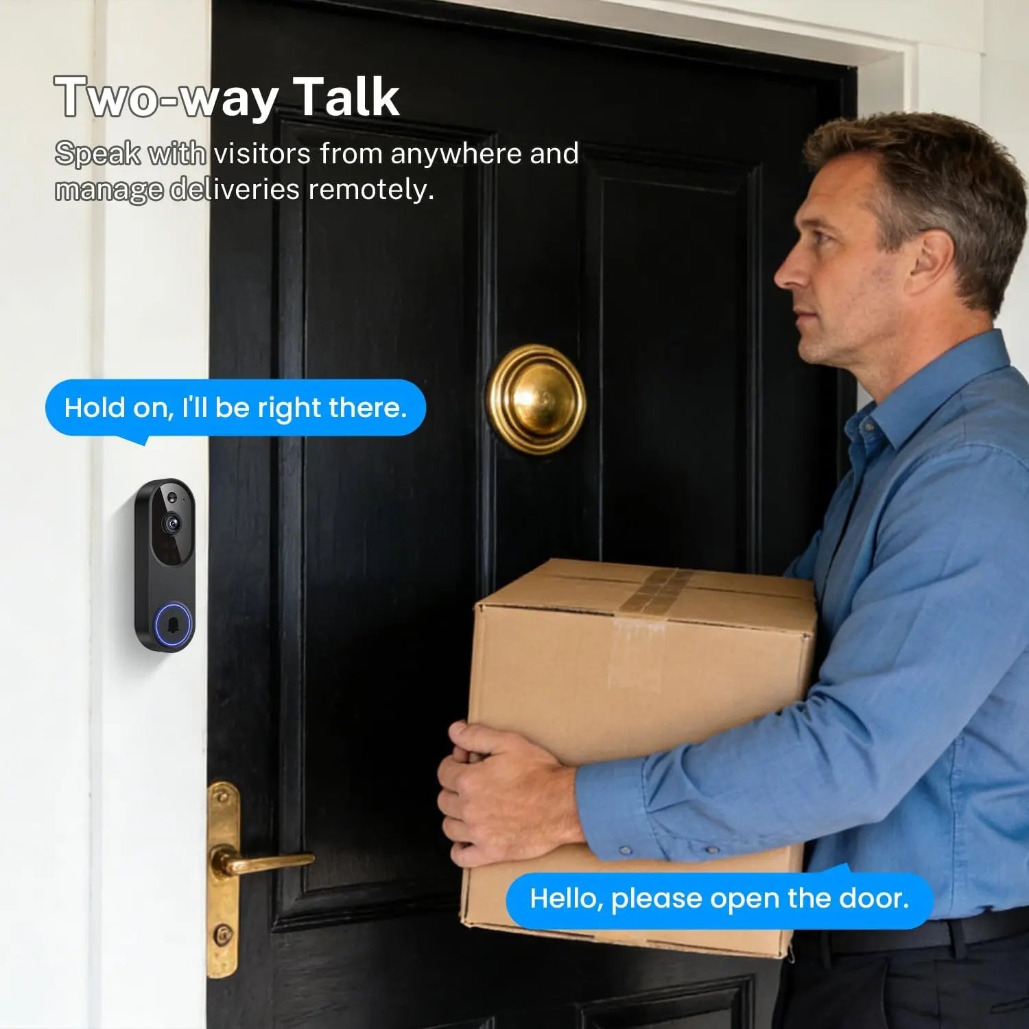 Wireless Wi-Fi Video Doorbell Camera with Two-Way Audio, AI Motion Detection, Night Vision, Cloud Storage, 2.4G Wi-Fi (Black)