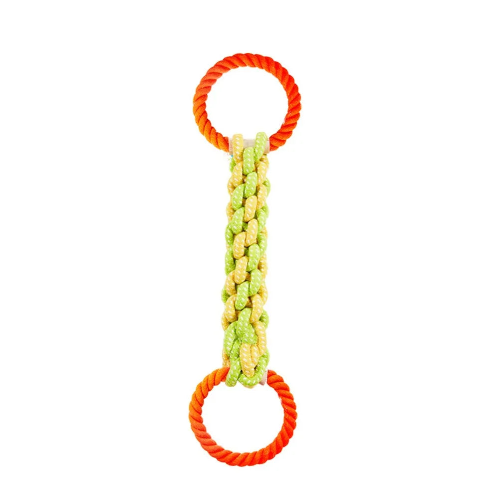 Cotton Blend Double-Ring Dog Rope Toy Bite-Resistant Dual-Handle Braided Rope Knot Pet Toy Durable Teeth Cleaning Chew Toy