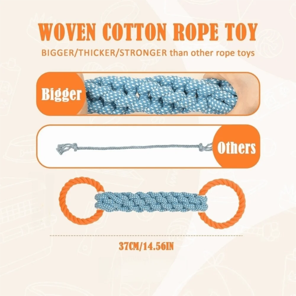 Cotton Blend Double-Ring Dog Rope Toy Bite-Resistant Dual-Handle Braided Rope Knot Pet Toy Durable Teeth Cleaning Chew Toy