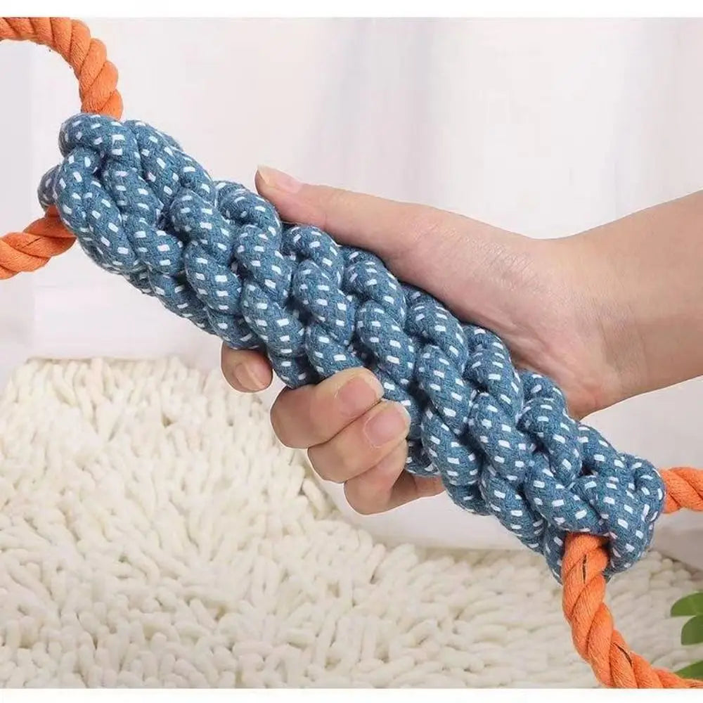 Cotton Blend Double-Ring Dog Rope Toy Bite-Resistant Dual-Handle Braided Rope Knot Pet Toy Durable Teeth Cleaning Chew Toy