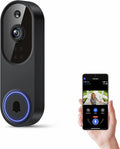 Wireless Wi-Fi Video Doorbell Camera with Two-Way Audio, AI Motion Detection, Night Vision, Cloud Storage, 2.4G Wi-Fi (Black)