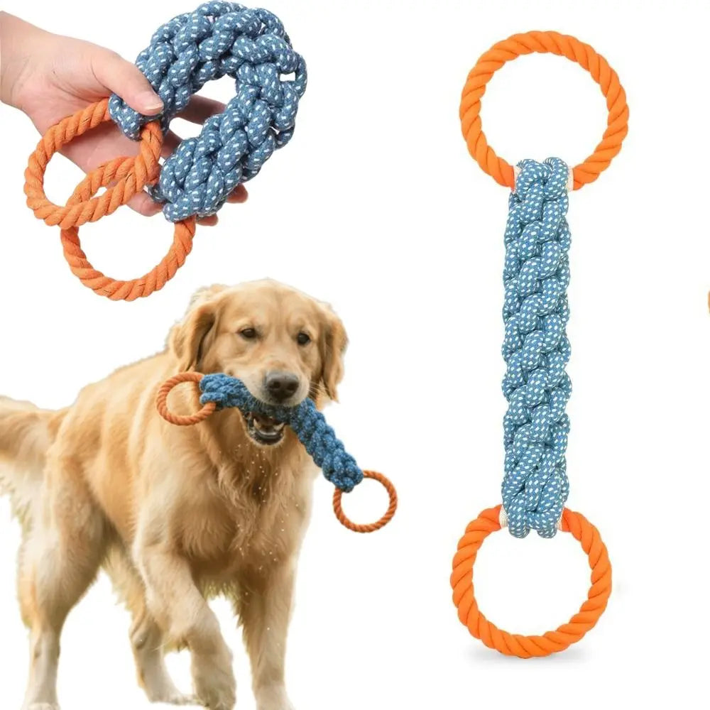 Cotton Blend Double-Ring Dog Rope Toy Bite-Resistant Dual-Handle Braided Rope Knot Pet Toy Durable Teeth Cleaning Chew Toy