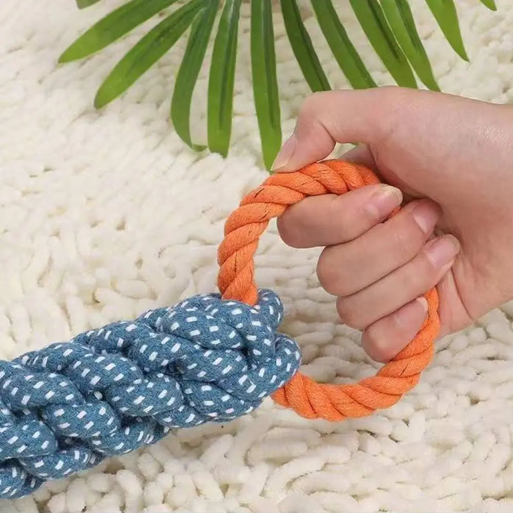 Cotton Blend Double-Ring Dog Rope Toy Bite-Resistant Dual-Handle Braided Rope Knot Pet Toy Durable Teeth Cleaning Chew Toy