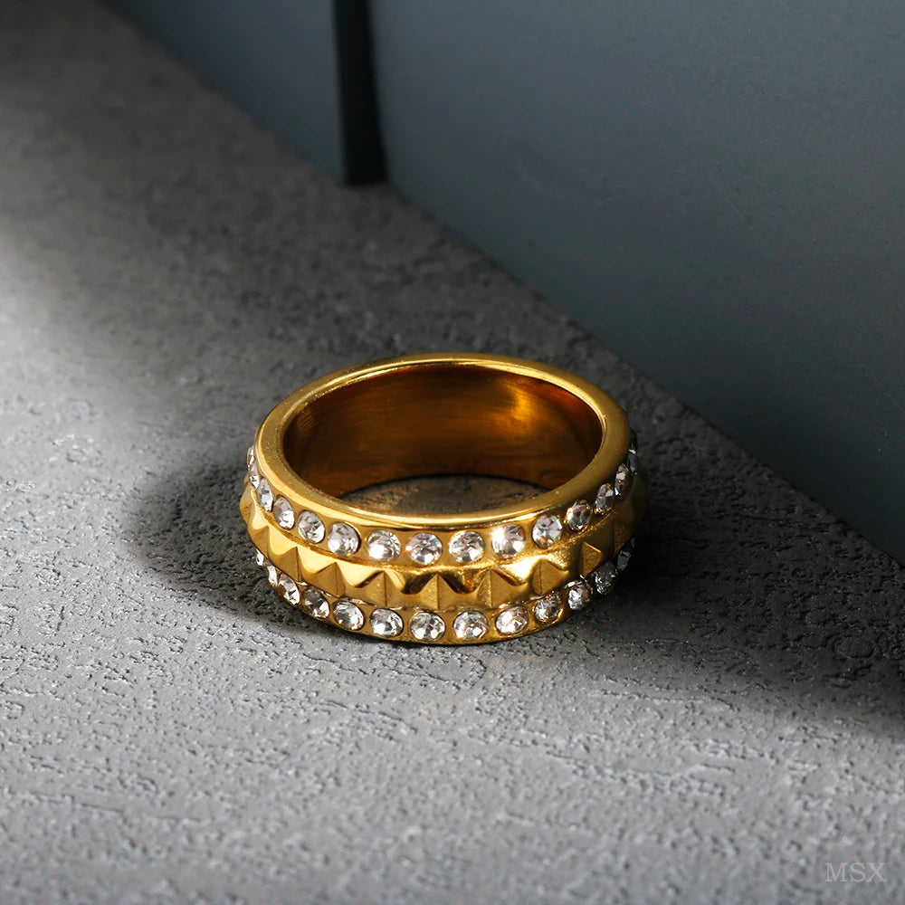 Stainless Steel Ring for Women Inlaid Zircon Rings Waterproof Romantic Fashion Jewelry
