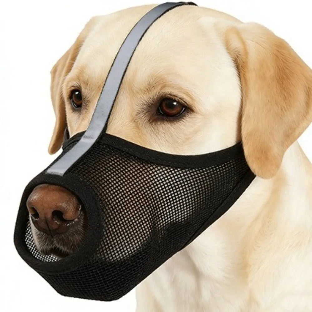 Safe Breathable Mesh Dog Muzzle Washable PVC Dog Face Cover Adjustable Strap Puppy Mouth Cover Large Dogs