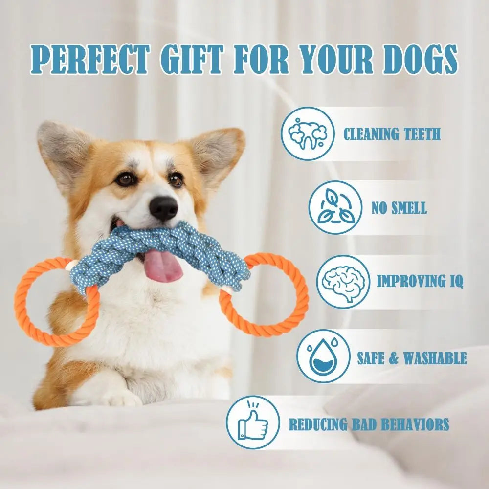 Cotton Blend Double-Ring Dog Rope Toy Bite-Resistant Dual-Handle Braided Rope Knot Pet Toy Durable Teeth Cleaning Chew Toy