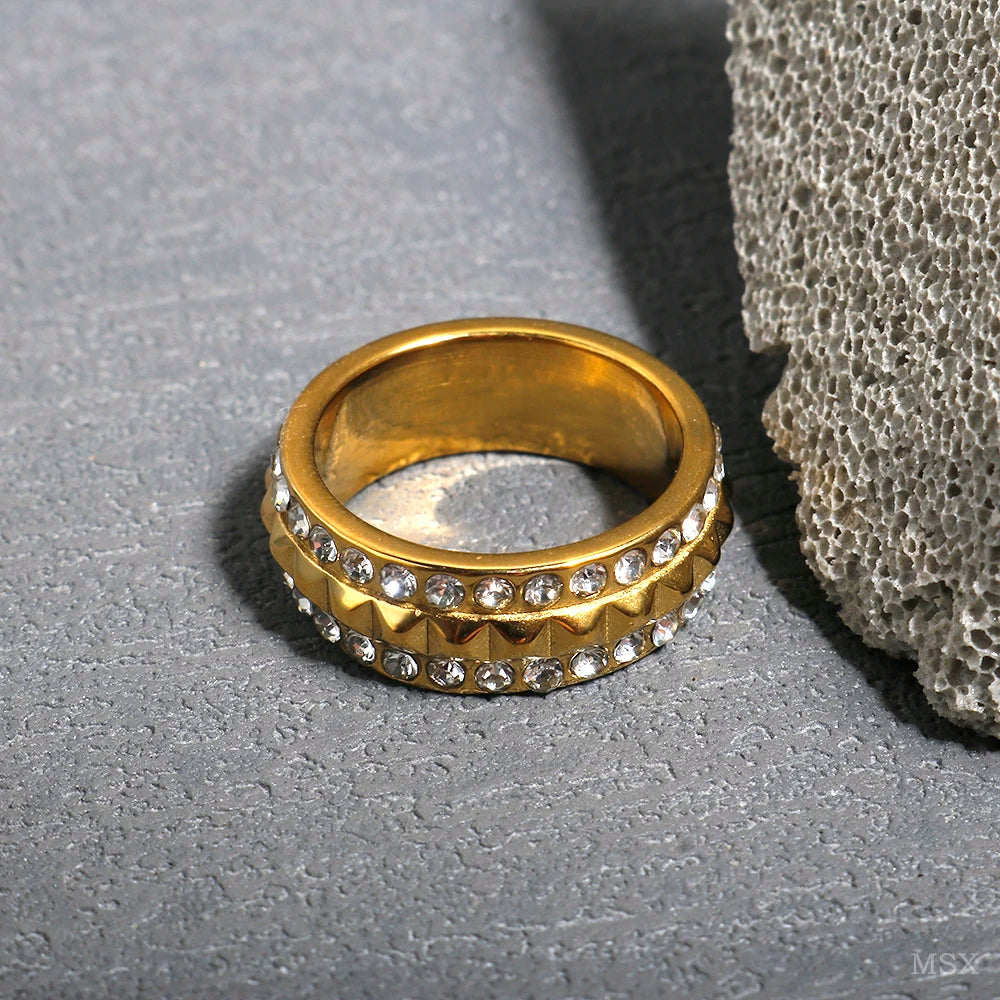 Stainless Steel Ring for Women Inlaid Zircon Rings Waterproof Romantic Fashion Jewelry