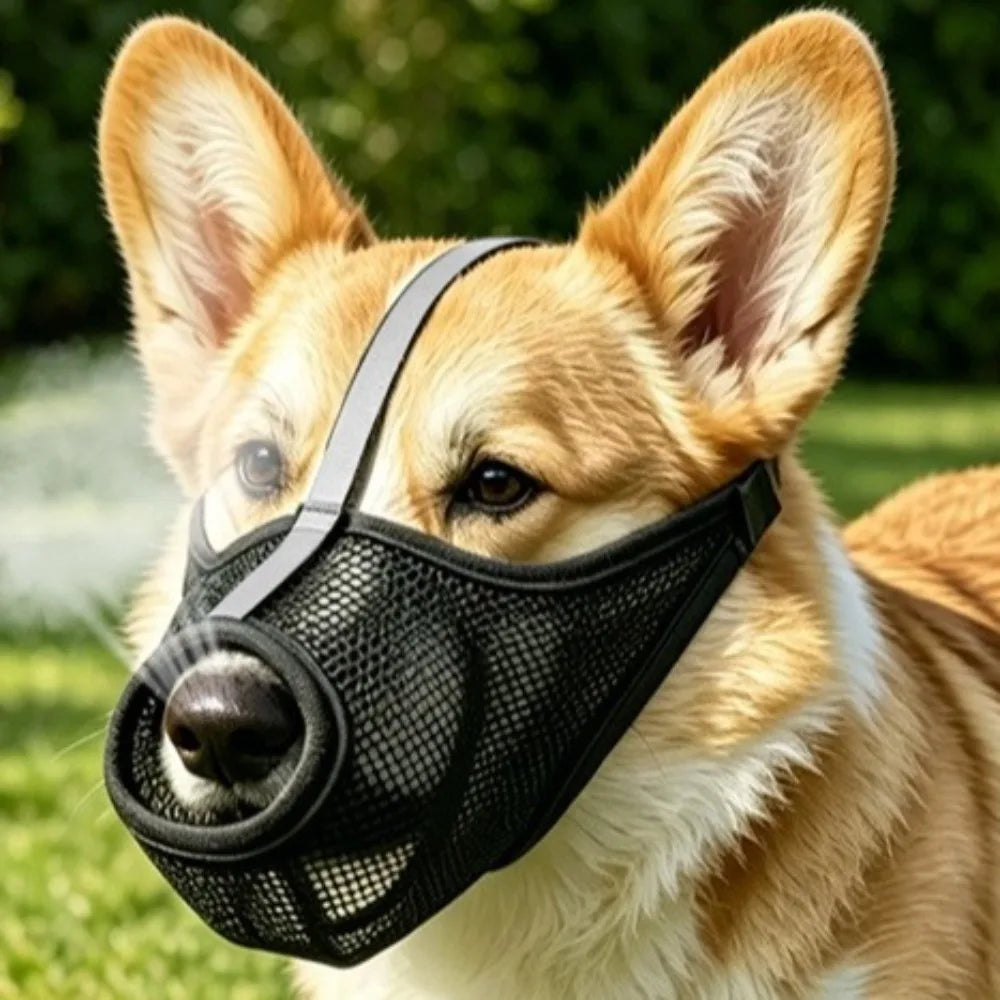 Safe Breathable Mesh Dog Muzzle Washable PVC Dog Face Cover Adjustable Strap Puppy Mouth Cover Large Dogs