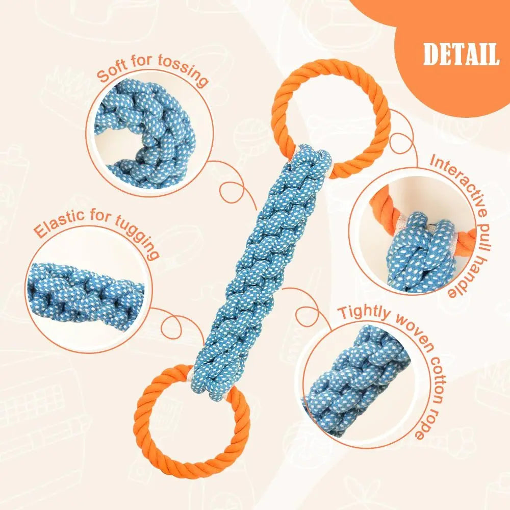 Cotton Blend Double-Ring Dog Rope Toy Bite-Resistant Dual-Handle Braided Rope Knot Pet Toy Durable Teeth Cleaning Chew Toy